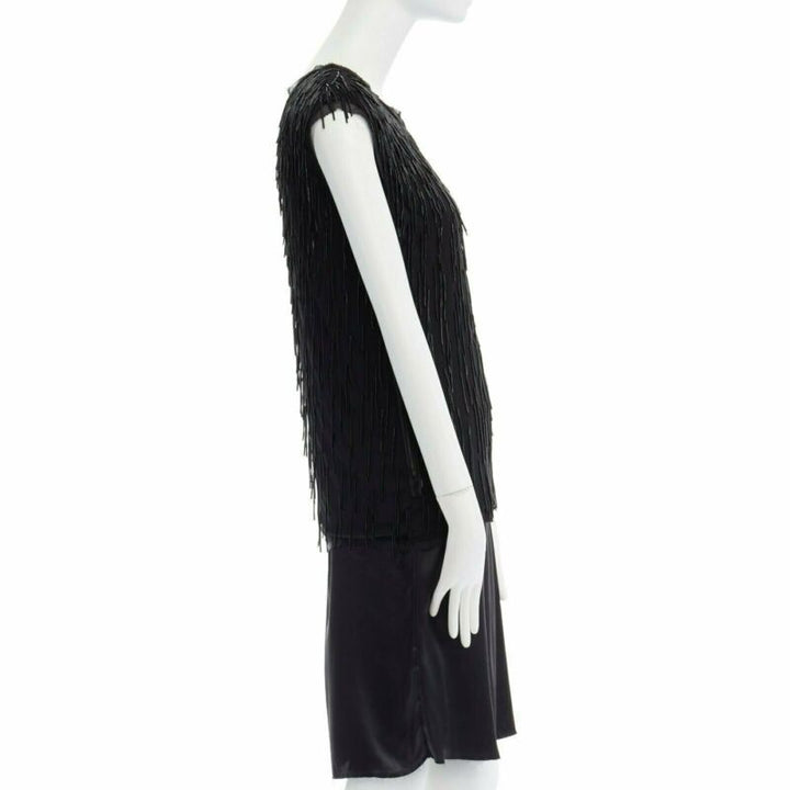 LANVIN ALBER ELBAZ black beaded fringe embellished flapper silk dress FR34 XS