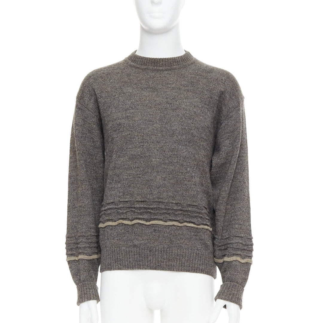GIORGIO ARMANI grey alpaca mohair blend applique crew sweater