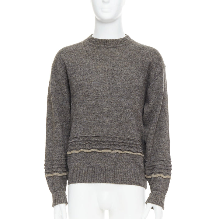 GIORGIO ARMANI grey alpaca mohair blend applique crew sweater