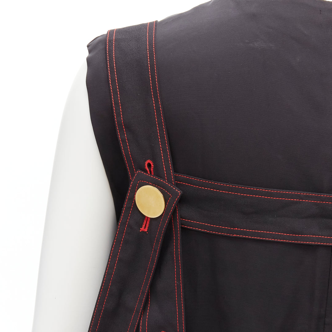 OLD CELINE Philo 2015 Runway Look 17 black grid harness gold button top FR38 M