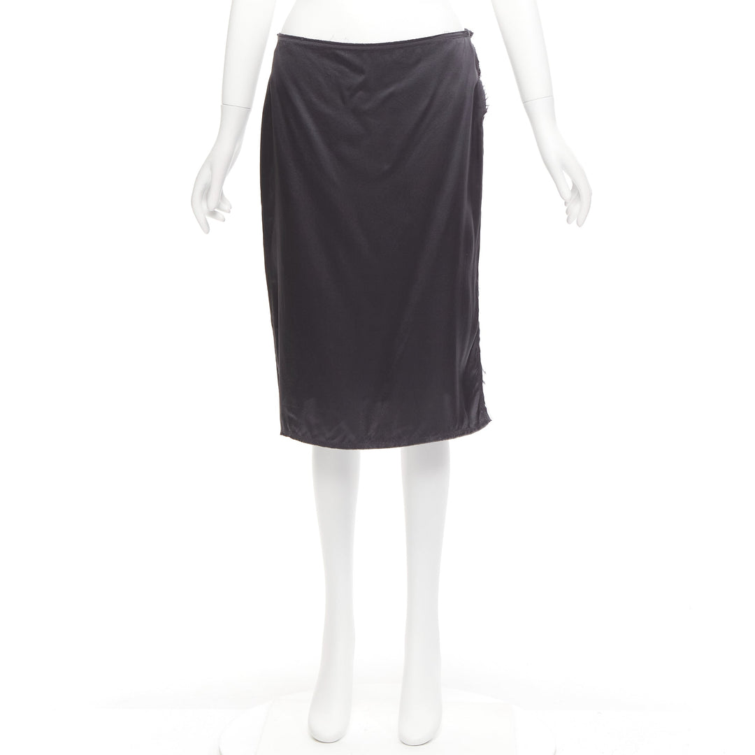 LANVIN 2004 100% silk grey raw edge fabric button low waist midi skirt  FR38 M