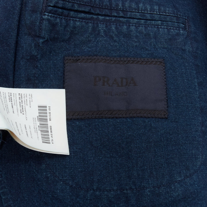 PRADA 2013 dark blue cotton denim minimal single breast blazer jacket IT50 L
