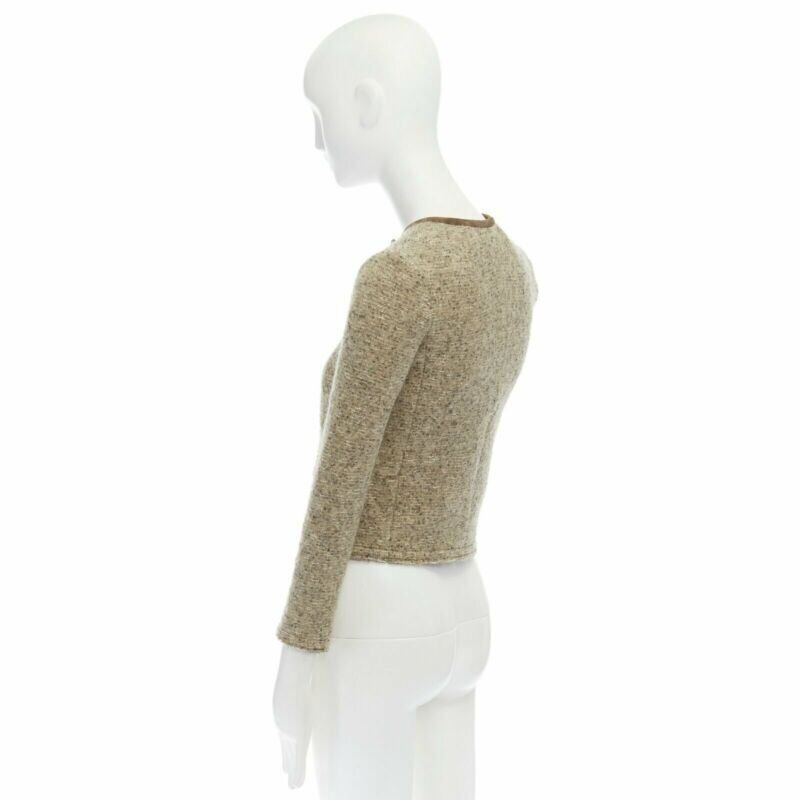 ISABEL MARANT Kios brown virgin wool boucle suede trimmed twist lock jacket FR36