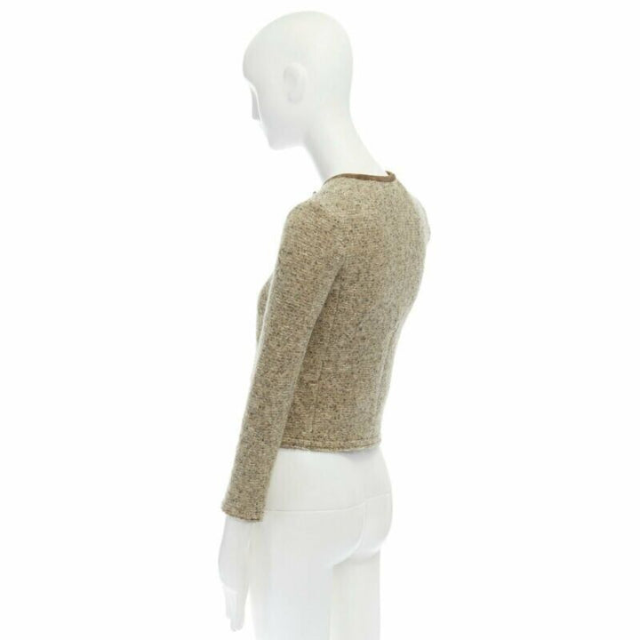 ISABEL MARANT Kios brown virgin wool boucle suede trimmed twist lock jacket FR36