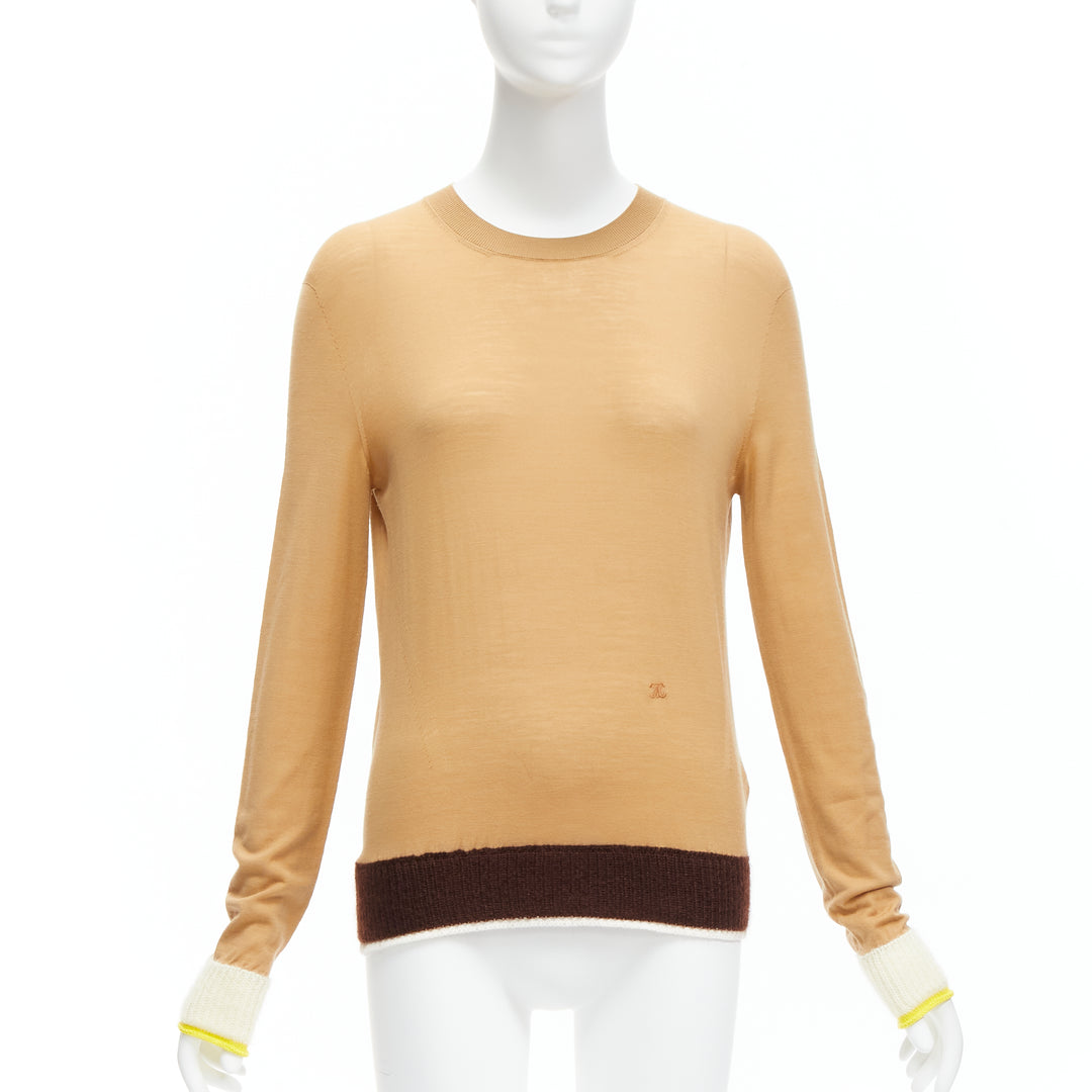 OLD CELINE Phoebe Philo 100% wool mohair Triomphe logo contrast cuff sweater XS