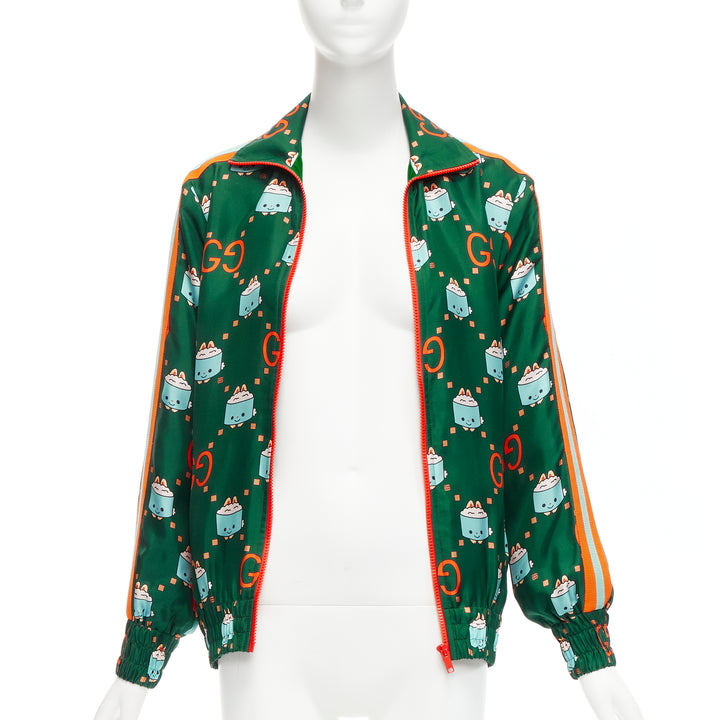 GUCCI 2023 Pikarar GG logo monogram green orange silk track jacket XXS