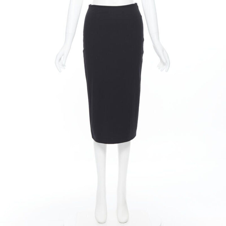 T BY ALEXANDER WANG black rayon polyester center slit stretch pencil skirt S
