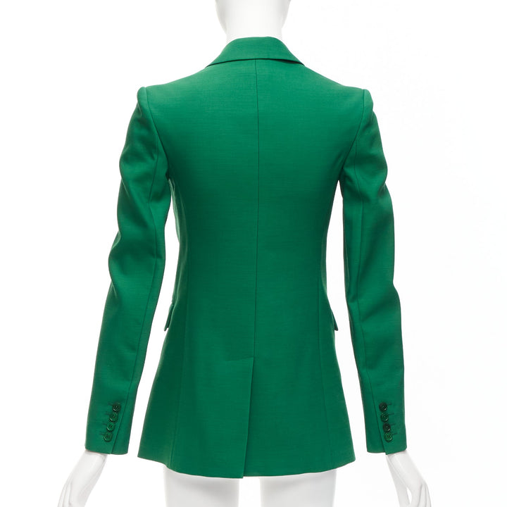 VALENTINO Kelly green wool silk fitted kong sleeve V neck blazer jacket IT36 XXS