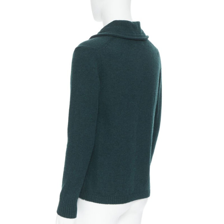 UNDERCOVER 100% wool dark green ribbon drawstring V-neck pullover sweater S
