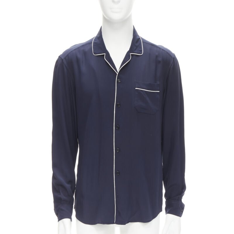 DOLCE GABBANA navy blue white piping casual pajama shirt S IT4