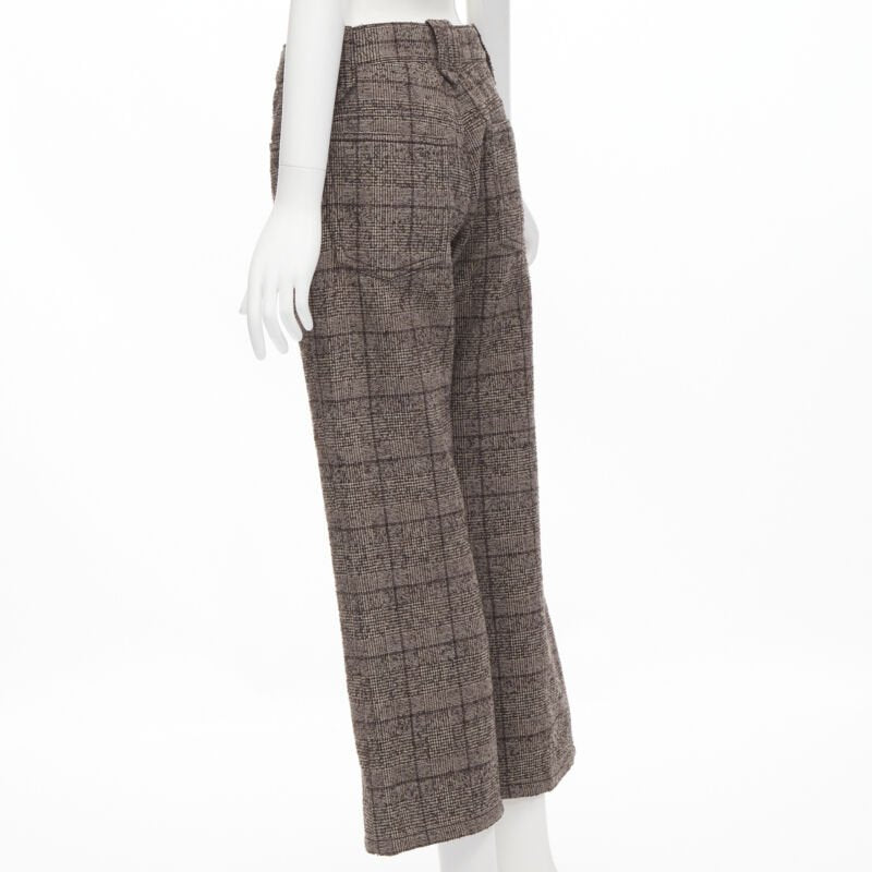 MARC JACOBS brown check tweed boucle wide leg cropped pants US2 XS