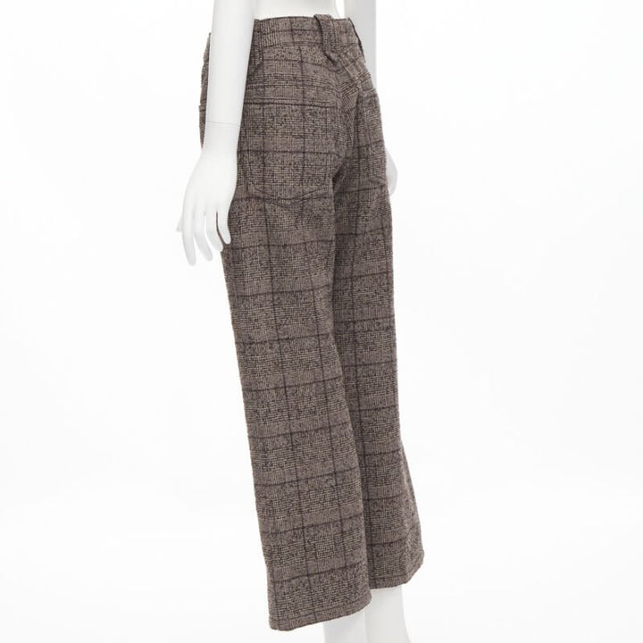 MARC JACOBS brown check tweed boucle wide leg cropped pants US2 XS
