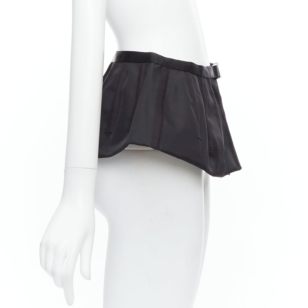 PRADA 2008 black nylon silver logo buckle fabric peplum belt IT38 XS