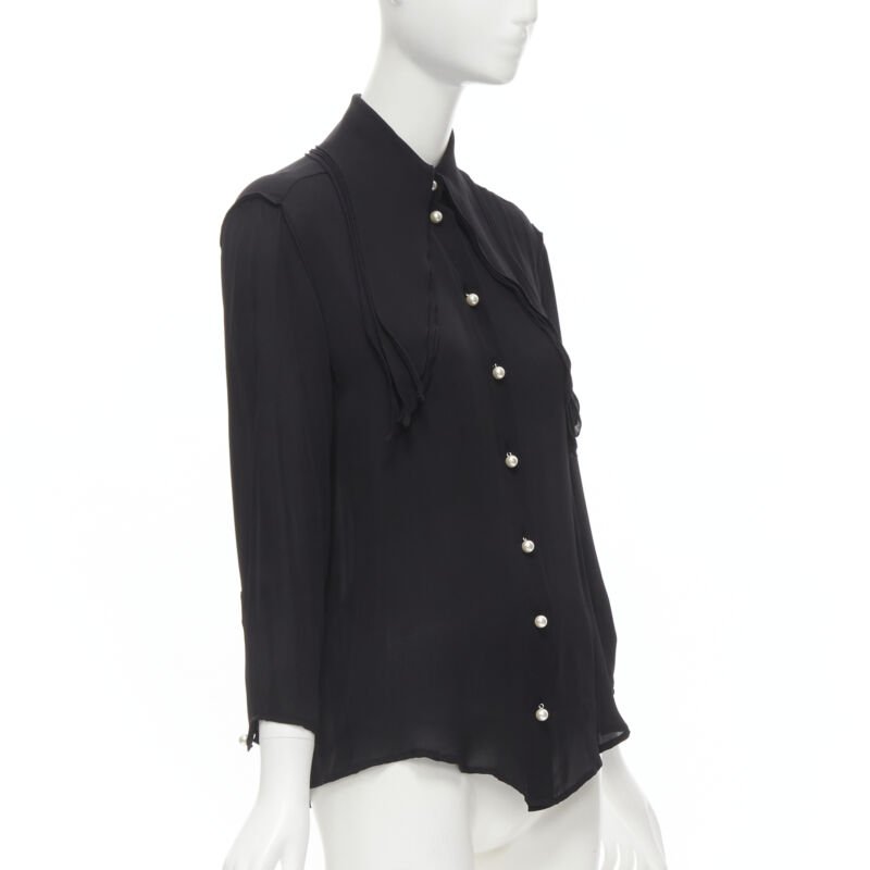 JW ANDERSON black silk pearl button layered collar blouse shirt UK8 S