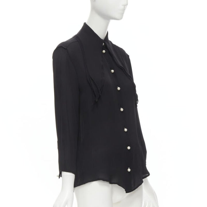 JW ANDERSON black silk pearl button layered collar blouse shirt UK8 S