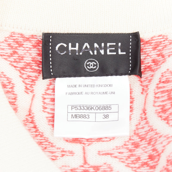 CHANEL 100% cashmere pink cream CC button pattern dress FR38 M