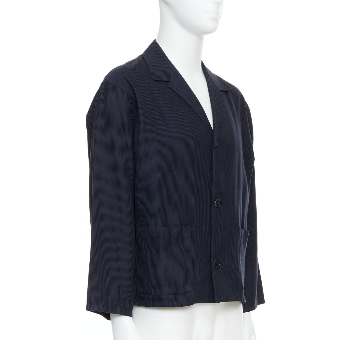 YOHJI YAMAMOTO navy soft fabric stripe lightweight cropped blazer S