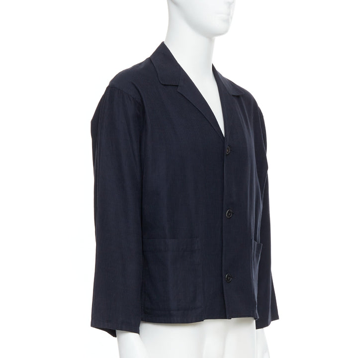 YOHJI YAMAMOTO navy soft fabric stripe lightweight cropped blazer S
