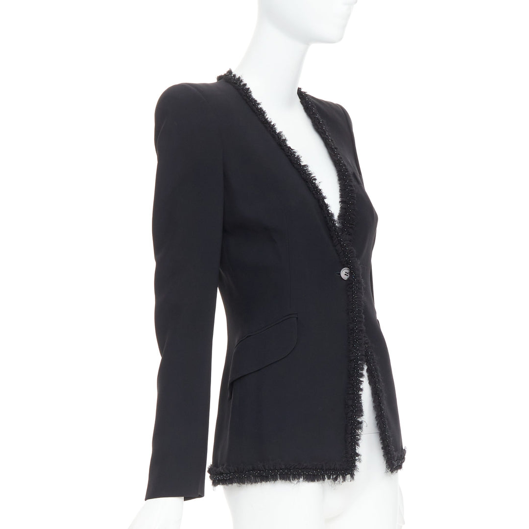 ALEXANDER MCQUEEN 2011 black beaded ruffle collar fitted blazer jacket IT40 S