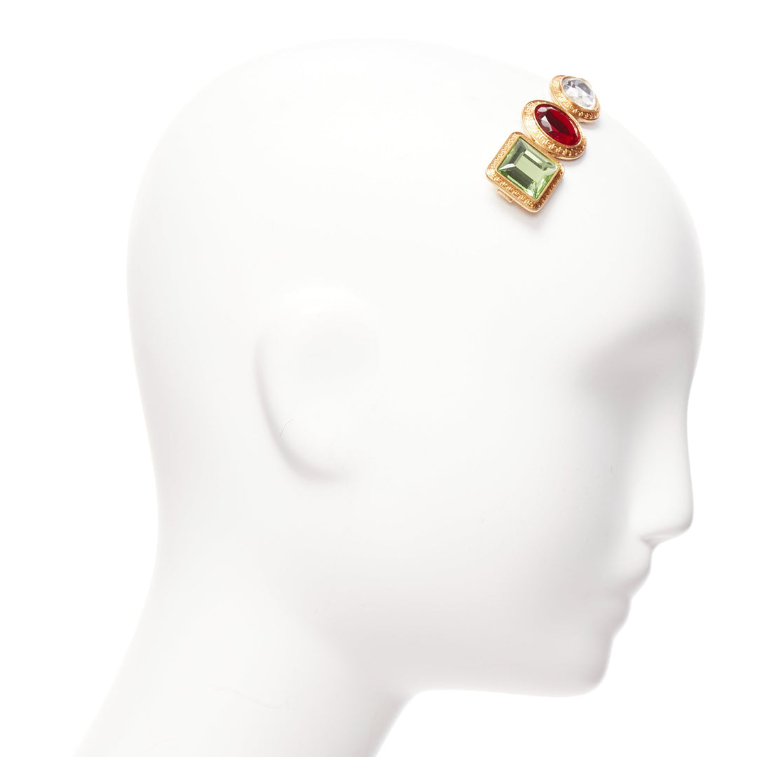 VERSACE green red clear crystal gold baroque jewelled single hairclip