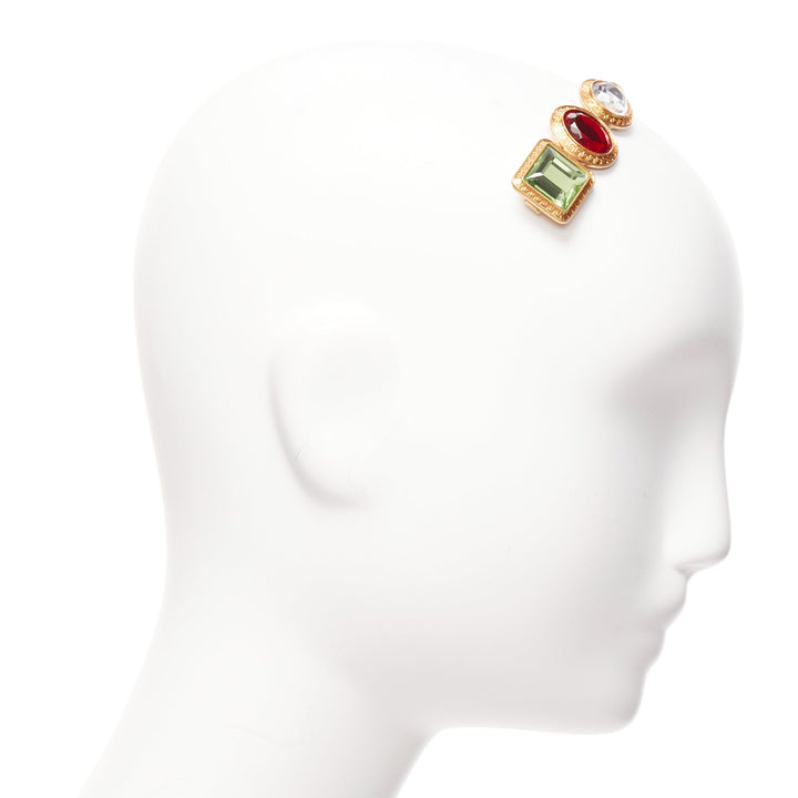 VERSACE green red clear crystal gold baroque jewelled single hairclip