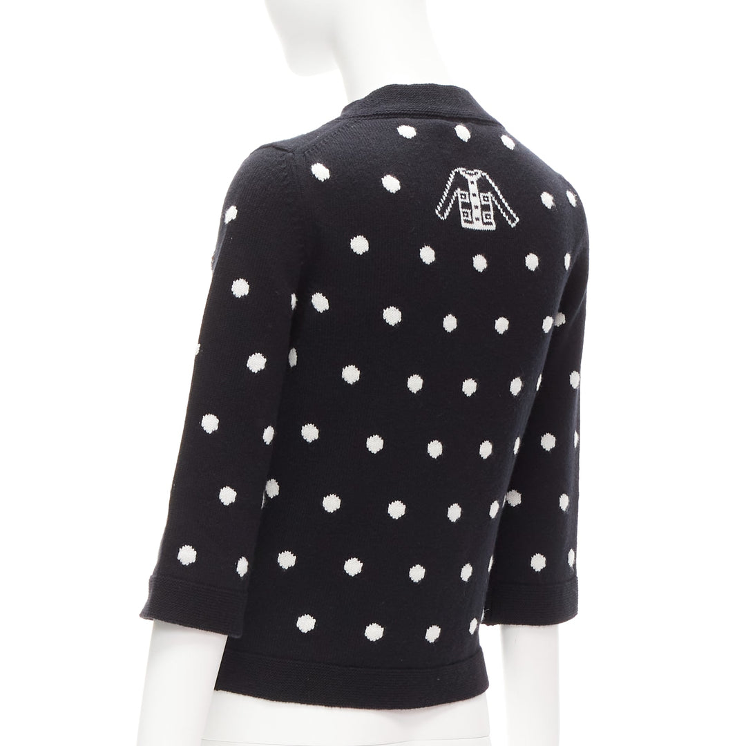 CHANEL 08A 100% cashmere silver embellished black polka dot cardigan FR34 XS