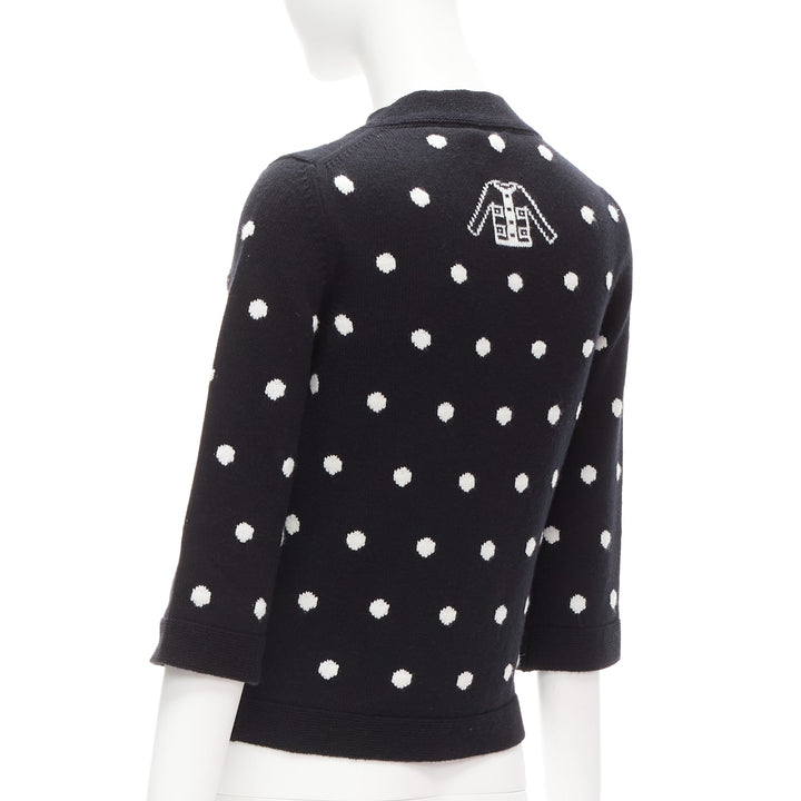 CHANEL 08A 100% cashmere silver embellished black polka dot cardigan FR34 XS