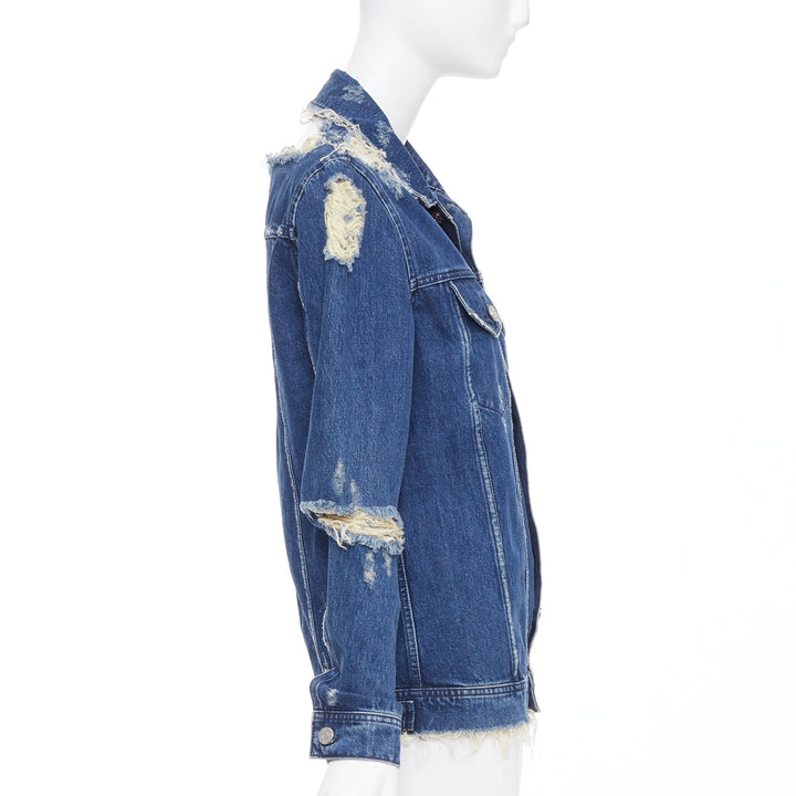 ACNE STUDIOS 2012 Fever Torn blue distressed denim cut out jacket FR34 XS