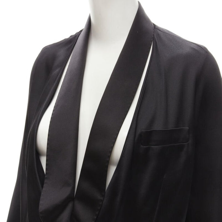 GIVENCHY Riccardo Tisci silk black cut out collar kimono robe blazer FR34 XS