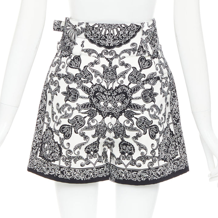 CHRISTIAN DIOR black white cotton handkerchief double belt shorts FR34 XS