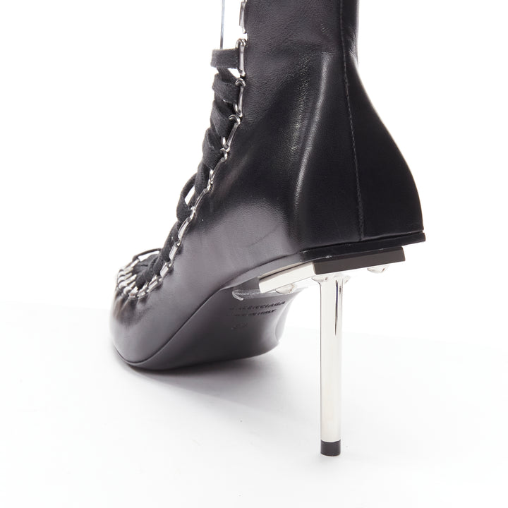 BALENCIAGA Demna Runway Corset 80 black leather silver metal lace up bootie EU36