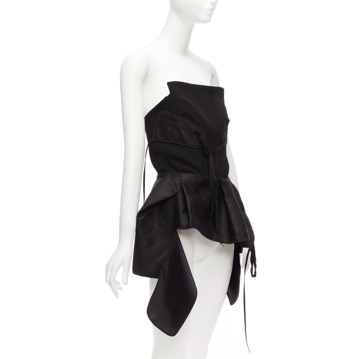 MATICEVSKI 2017 Trinity black linen deconstructed peplum bustier top AUS8 S