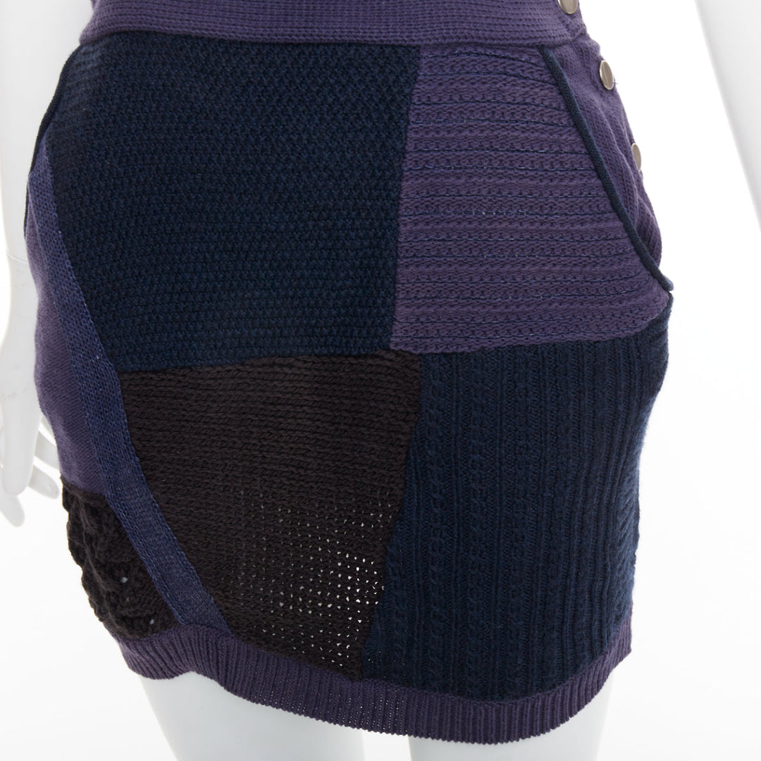 3.1 PHILLIP LIM Patchwork Jumper Dress black ink blue knitted cotton wool XS