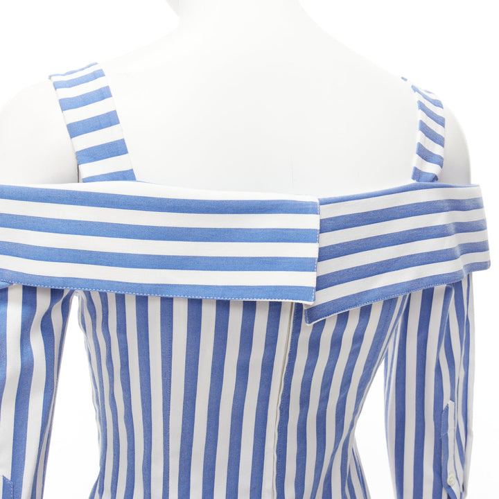 MONSE blue white striped cold shoulder corseted cropped sleeve top US0 XS