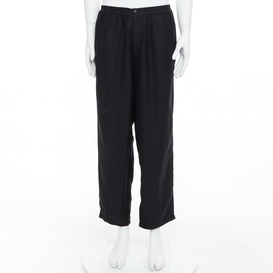 YOHJI YAMAMOTO black linen blend elasticated waistband wide pants M