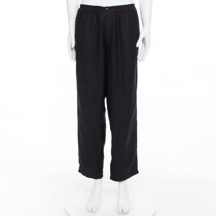 YOHJI YAMAMOTO black linen blend elasticated waistband wide pants M