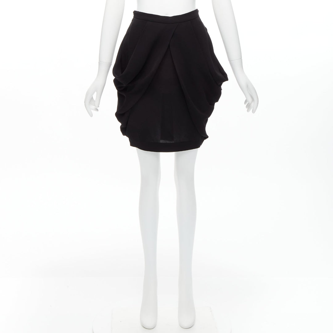 MIU MIU black asymmetric draped high waisted mini tulip skirt IT38 XS