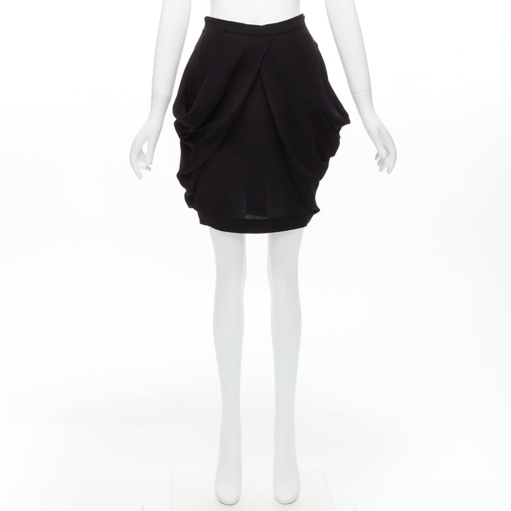 MIU MIU black asymmetric draped high waisted mini tulip skirt IT38 XS