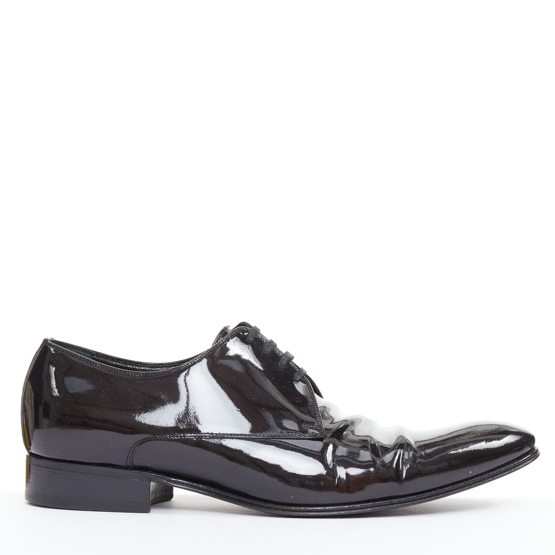 DIOR HOMME black patent leather lace up classic brogue dress shoes EU40.5