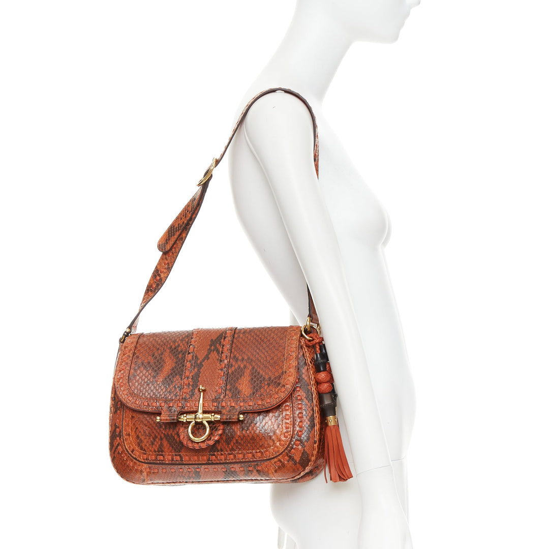 GUCCI 2011 Snaffle Bit Medium Shoulder Bag orange scaled leather crosbody bag