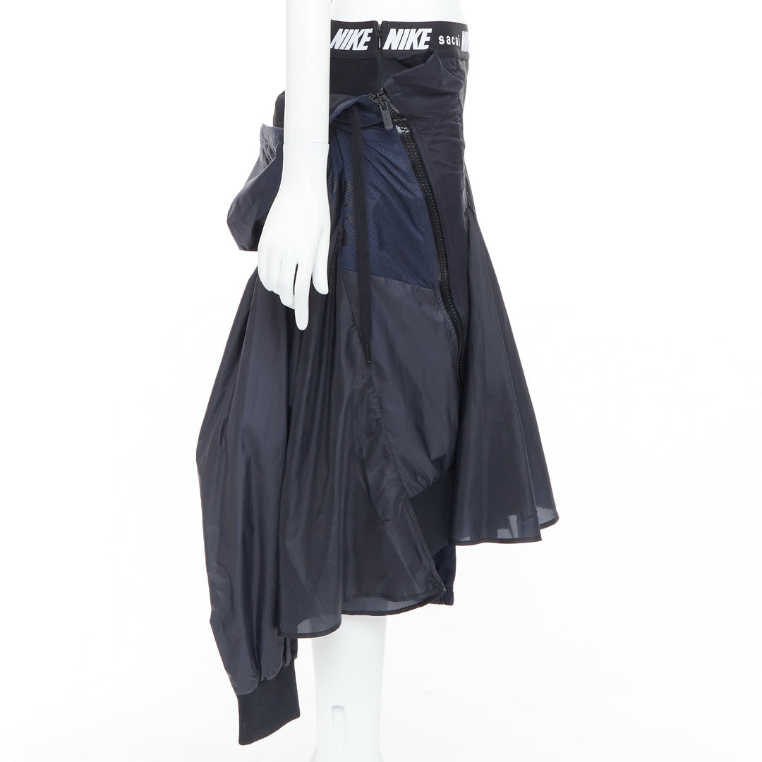SACAI NIKE black navy nylon deconstructed windbreaker patchwork skirt S