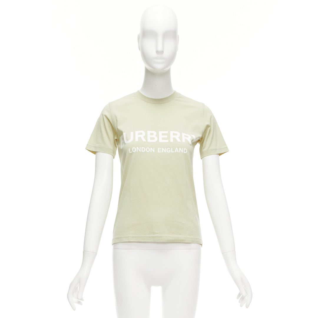 BURBERRY beige cotton white logo print slim fit short sleeve tshirt XS