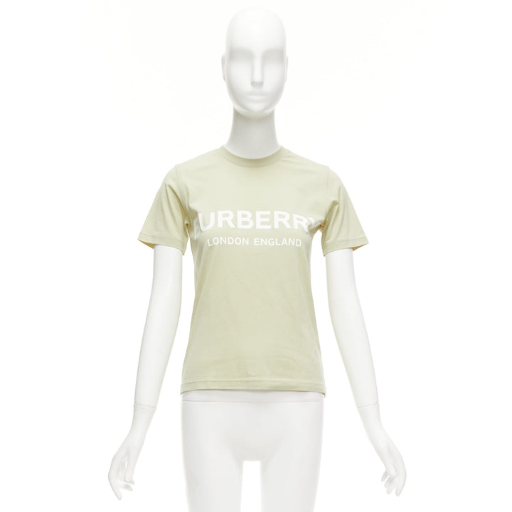 BURBERRY beige cotton white logo print slim fit short sleeve tshirt XS