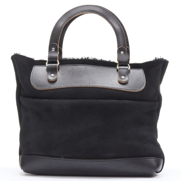 MARNI black shearling lined top handle crossbody soft tote bag