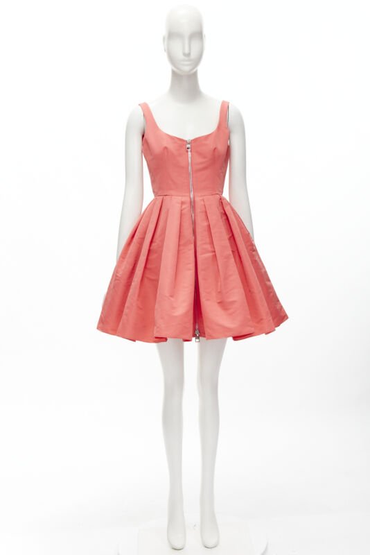 ALEXANDER MCQUEEN 2021 pink taffeta zip front fit flared dress IT38 S