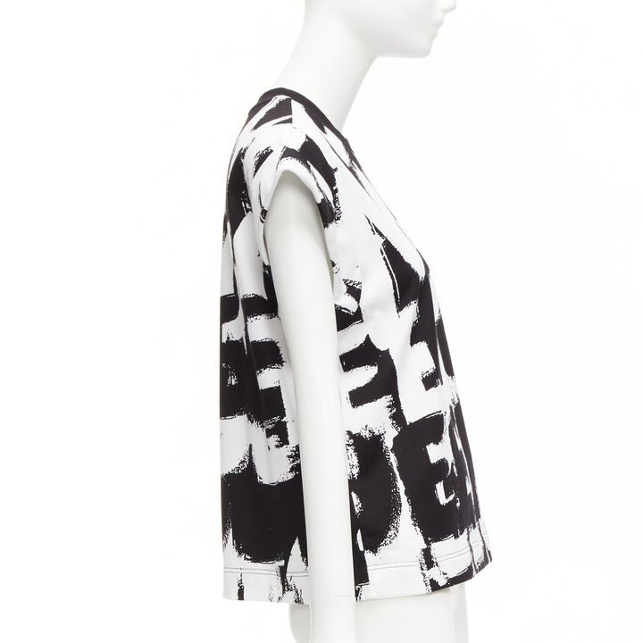 ALEXANDER MCQUEEN 2021 black white cotton graffiti brush boxy top IT36 XXS