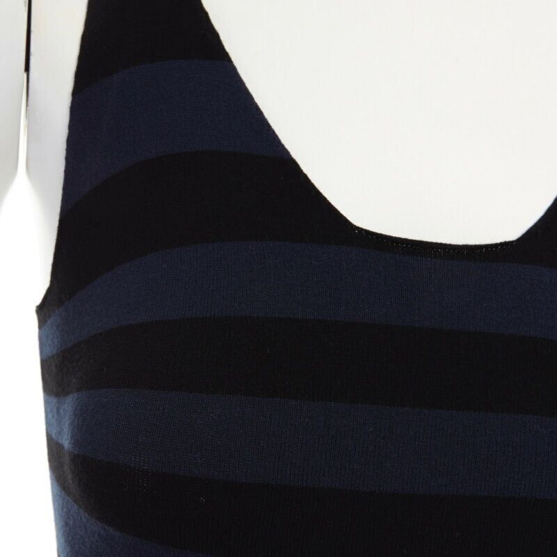 TOMAS MAIER blue black stripe raw cut edge sleeveless stretch casual dress US2 S
