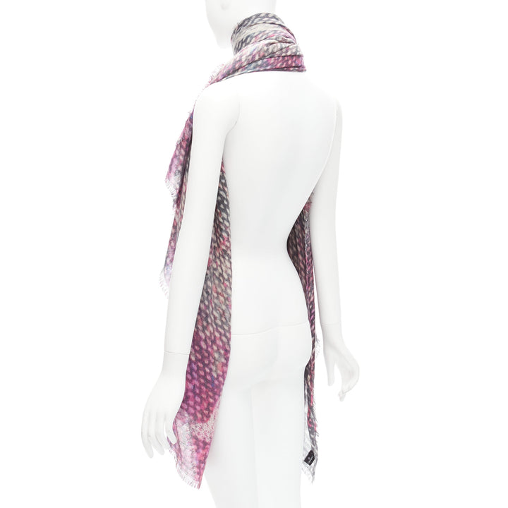 CHANEL 100% cashmere purple black CC oversized tweed texture print scarf