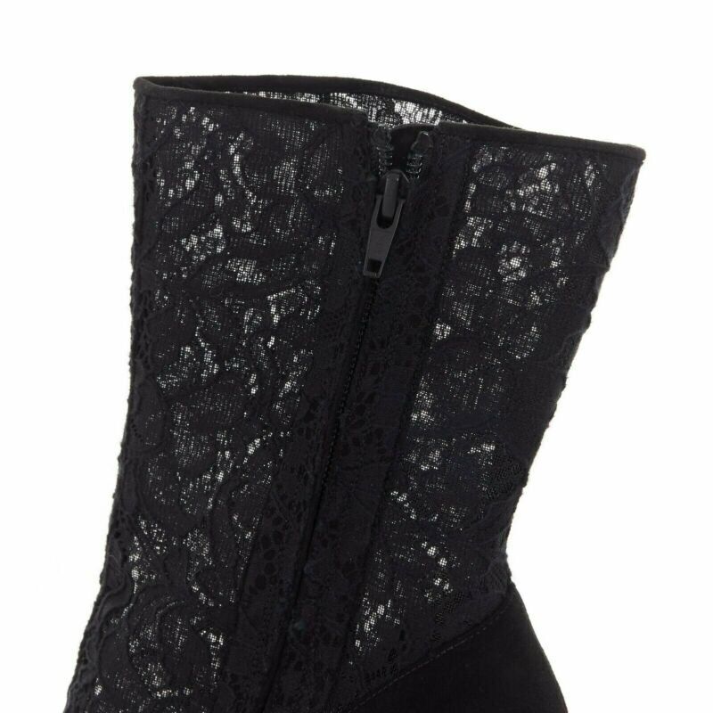 DOLCE GABBANA black floral lace mesh sock suede pump design short bootie EU39