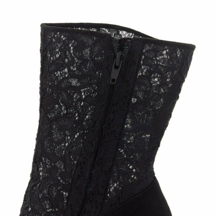 DOLCE GABBANA black floral lace mesh sock suede pump design short bootie EU39